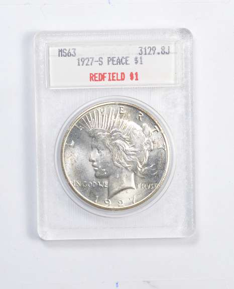 MS63 1927-S Peace Silver Dollar - Redfield - Graded Blanchard