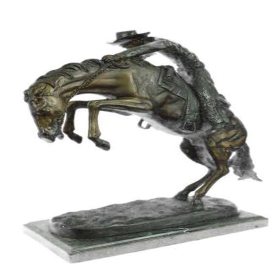 A Cowboy on Horse Woolly Chaps Bronze Sculpture