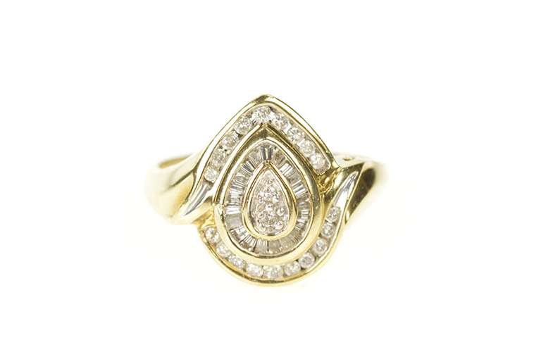 10K Yellow Gold 0.56 Ctw Diamond Pear Channel Statement Ring