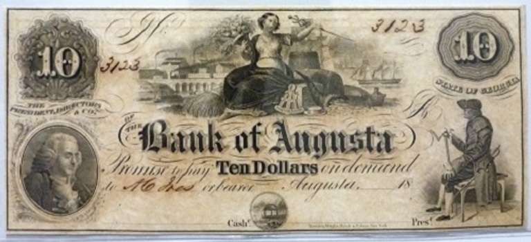 Crisp Exceptional 1800'S $10 Note Bank Of Augusta Georgia!