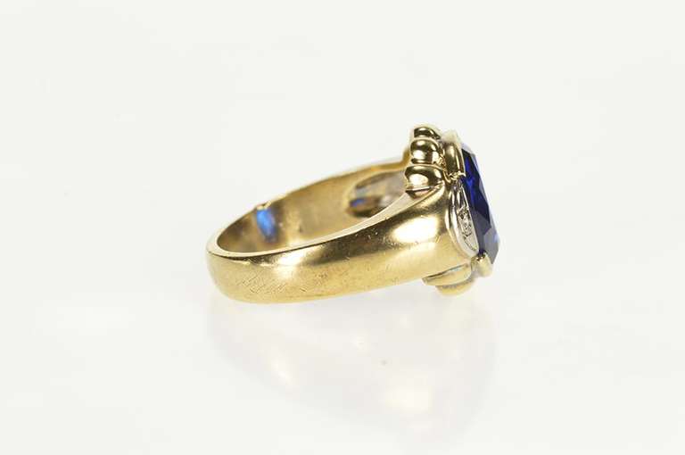10K Yellow Gold Men's Retro Syn. Sapphire Diamond Statement Ring