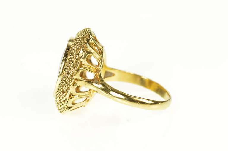 18K Yellow Gold Ornate Lady Carved Cameo Woven Halo Ring