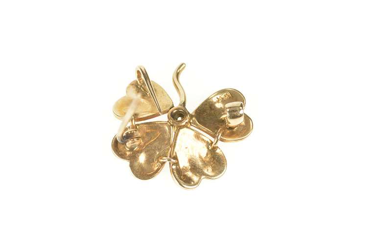 10K Yellow Gold Seed Pearl Encrusted Diamond Shamrock Pin/Brooch