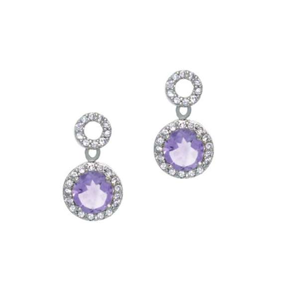 Sterling Silver 2.4 ct. Amethyst and CZ Circle Dangle Earrings