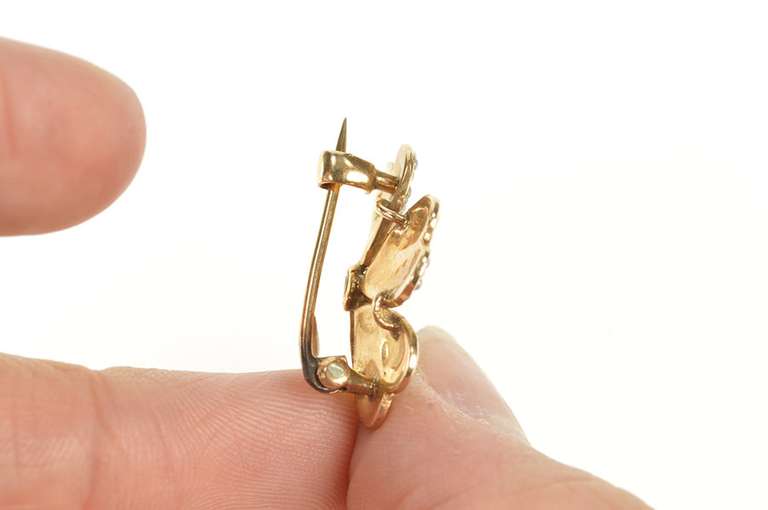 10K Yellow Gold Seed Pearl Encrusted Diamond Shamrock Pin/Brooch