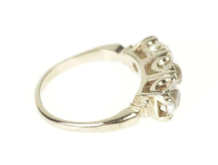 10K White Gold Three Stone Cubic Zirconia Retro Statement Ring