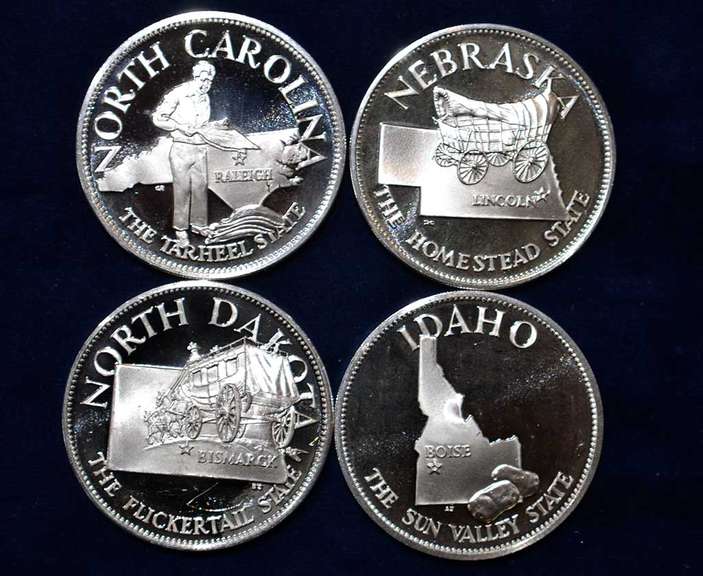 Lot Of 4 Sterling Silver State Medals