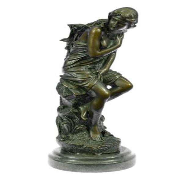 Nude Lady Bronze Statue on Marble Base Figurine