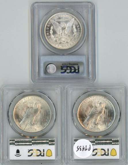 Near Gem BU 1921, 1922 & 1923 Silver Dollars. PCGS MS64