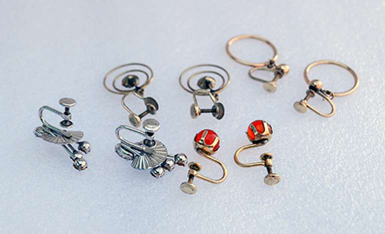 Yellow and White 12K Gold Filled Screw Back Earrings 4 Pairs Lot