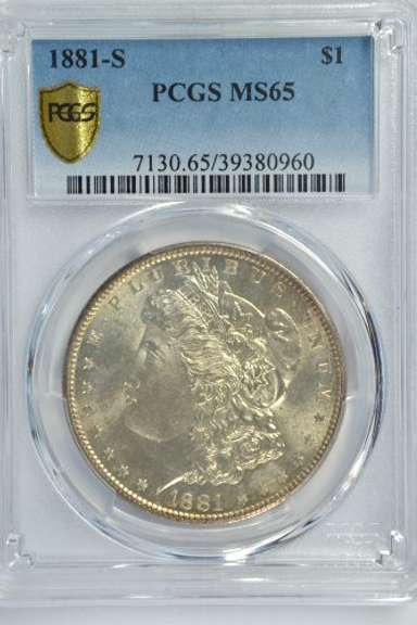 Super Gem BU 1881-S Morgan Silver Dollar. PCGS MS65
