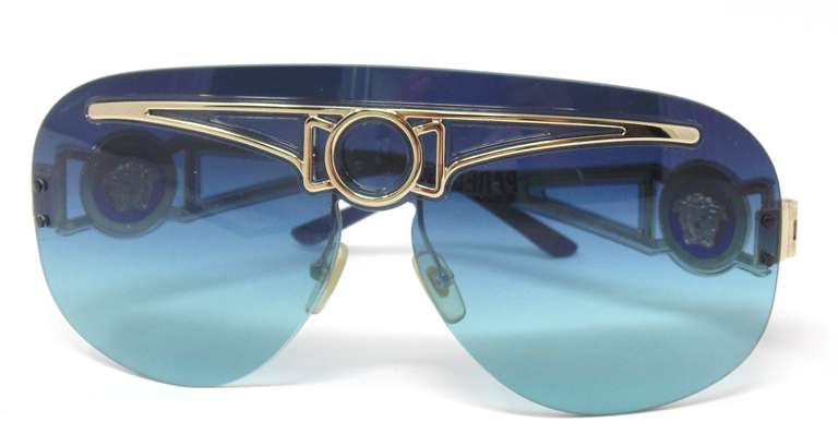 Versace Gold and Smoke Grey Shield Frame Sunglasses