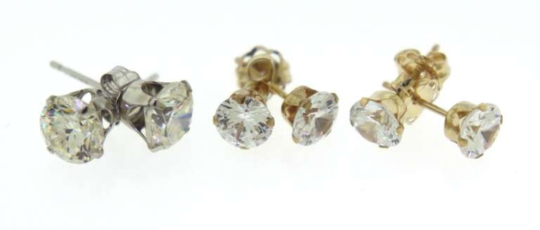 Classic Group of 3 Pairs of 14kt Gold Cubic Zirconia Earrings