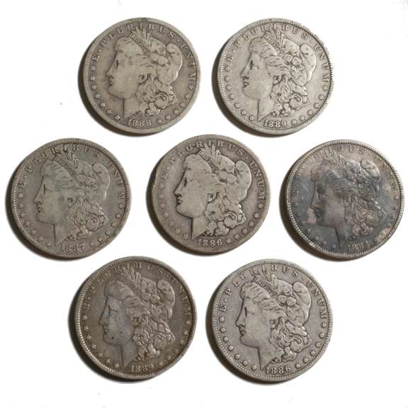 7 Assorted Morgan Dollars