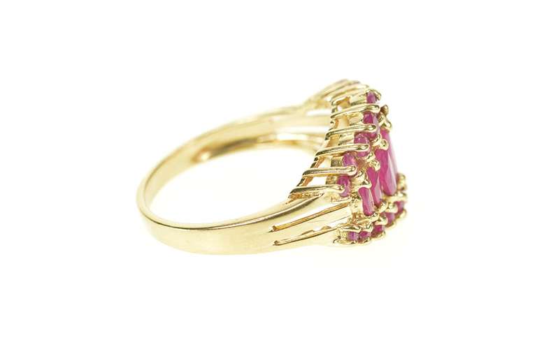 10K Yellow Gold Graduated Marquise Natural Ruby Statement Ring