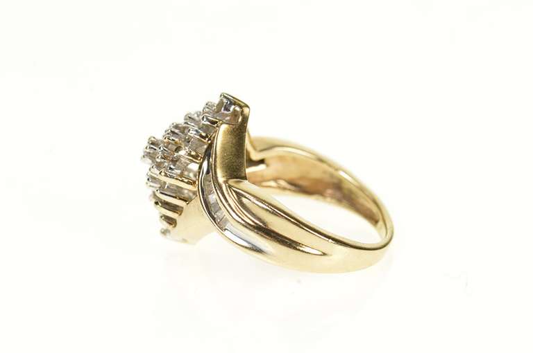 10K Yellow Gold Marquise Diamond Cluster Bypass Statement Ring