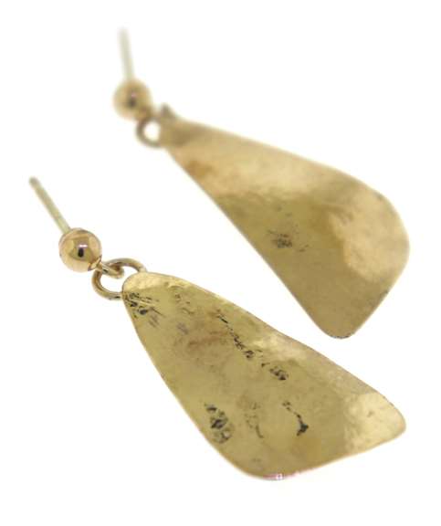 Nice 14kt Yellow Gold Textured Triangle Dangle Earrings