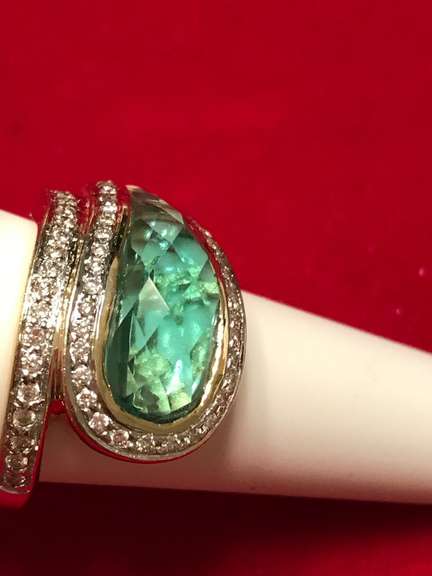 Ladies 14K Quartz and Diamond Bypass Ring