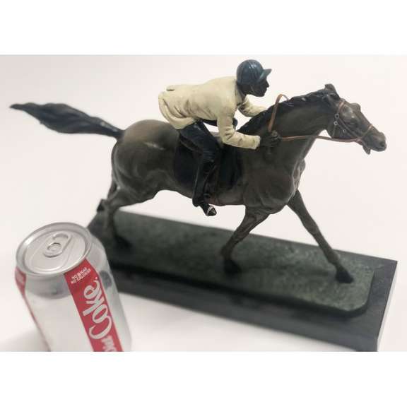 Jockey Riding Horse Bronze Statue Marble Base Sculpture