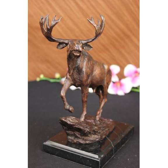 Male Moose Hunting Bronze Sculpture
