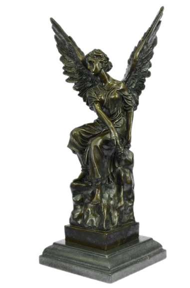 Angel Religion Bronze Statue Marble Base