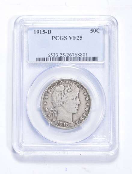 VF25 1915-D Barber Half Dollar - Graded PCGS
