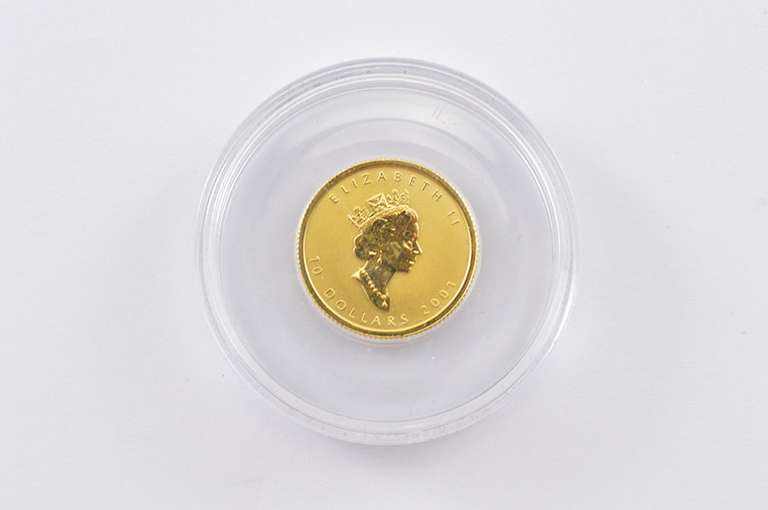 2001 Canada 10 Dollars 1/4 Oz Gold Maple Leaf Hologram Coin Box & COA