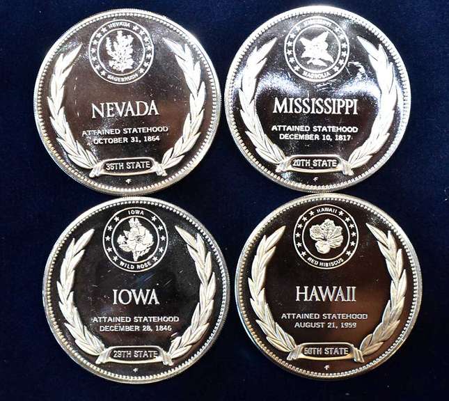 Lot Of 4 Sterling Silver State Medals