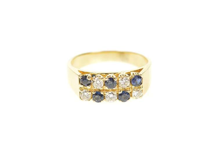 14K Yellow Gold Squared Sapphire Diamond Statement Band Ring