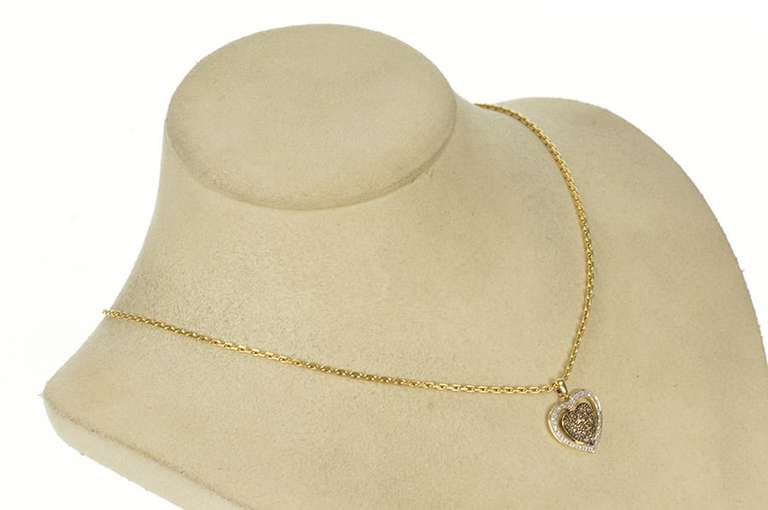 14K Yellow Gold 0.55 Ctw Pave Brown & White Diamond Heart Pendant
