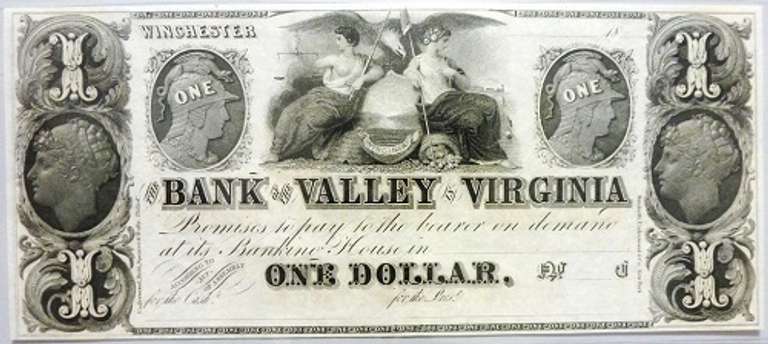 Gem Crisp 1800'S $1 Note Bank Of The Valley Winchester Virginia!