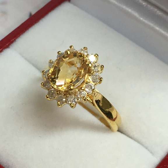 14kt Gold Citrine & Diamond Halo Ring