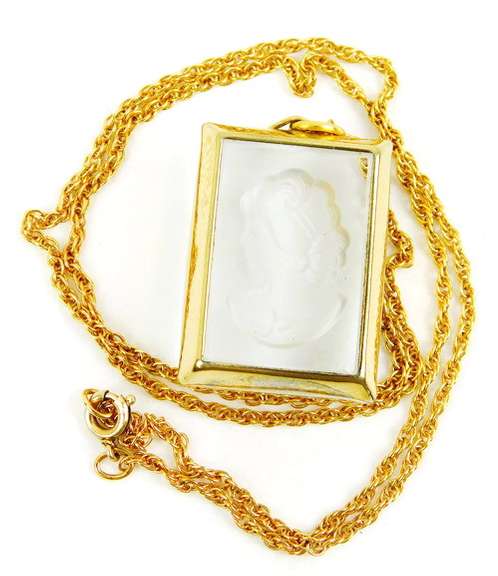 Vintage Domed Crystal Cameo Necklace