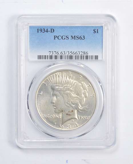 MS63 1934-D Peace Silver Dollar - Graded PCGS