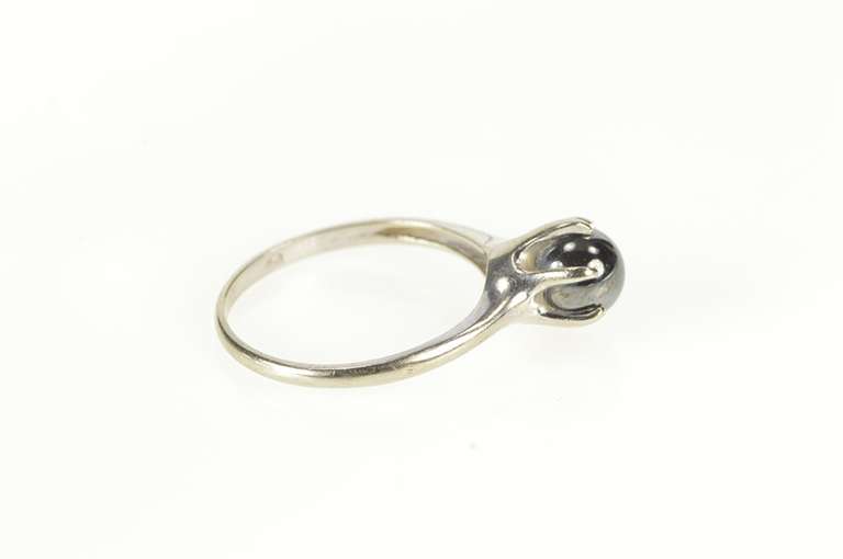 10K White Gold Hematite Sphere Solitaire Unique Statement Ring
