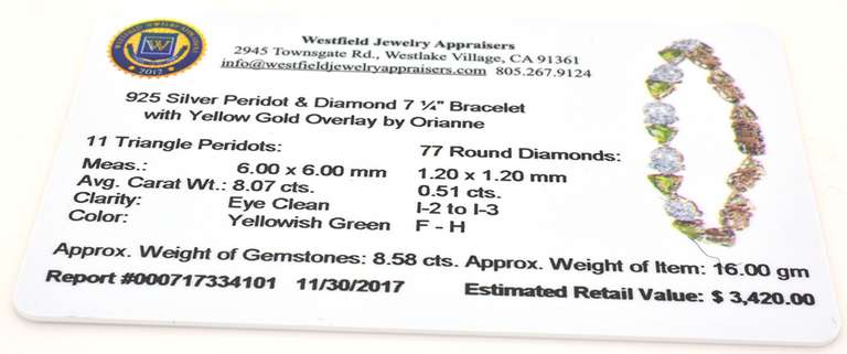 Incredible Peridot & Diamond Bracelet in Vermeil