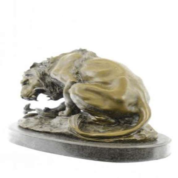 Lion and Snake Bronze Statue on Marble Base Sculpture