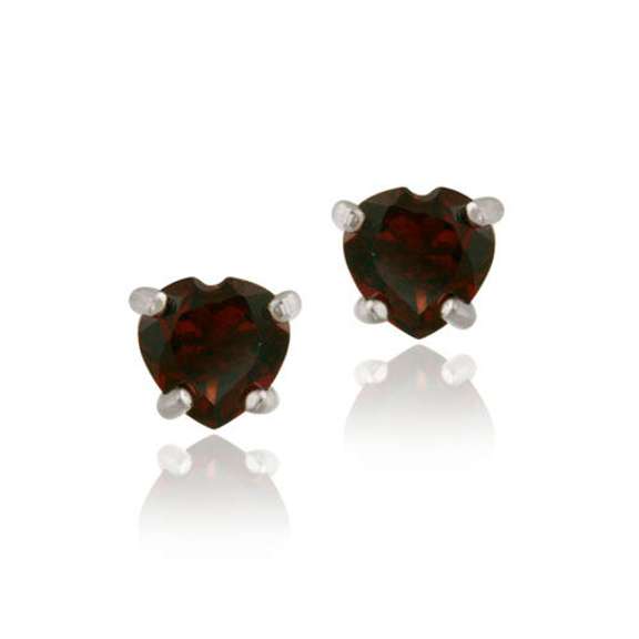 Sterling Silver 1.20ct Garnet 5mm Heart Stud Earrings