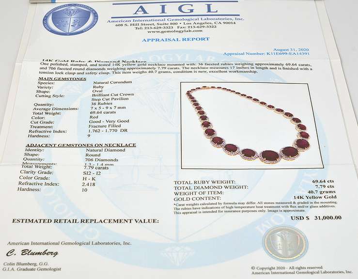 Ruby & Diamond Necklace in 14K Yellow Gold