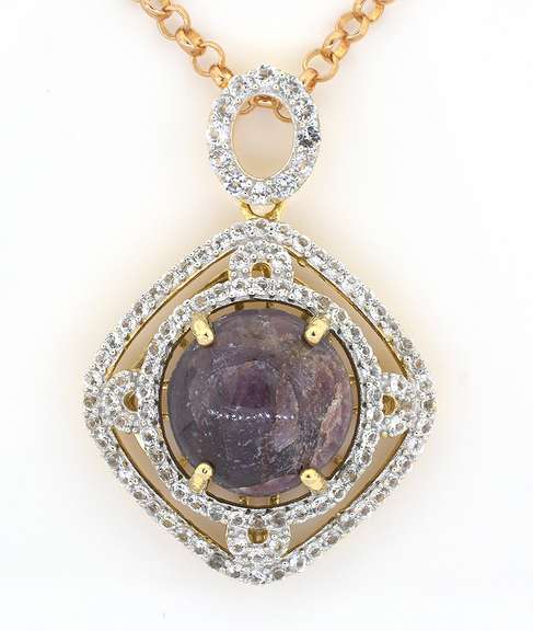 Stately Massive 28.73CTS Star Ruby & Topaz Necklace in Vermeil