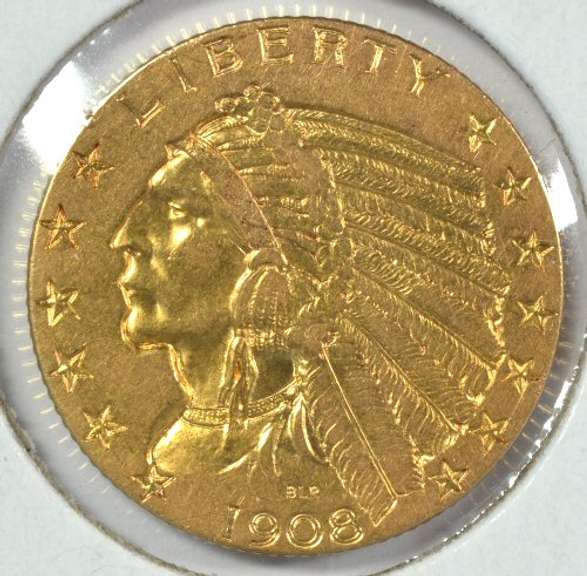 Nice-looking 1908 US $5 Indian Gold Piece