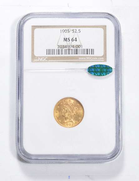 MS64 1903 $2.50 Liberty Head Gold Quarter Eagle - CAC - Graded NGC