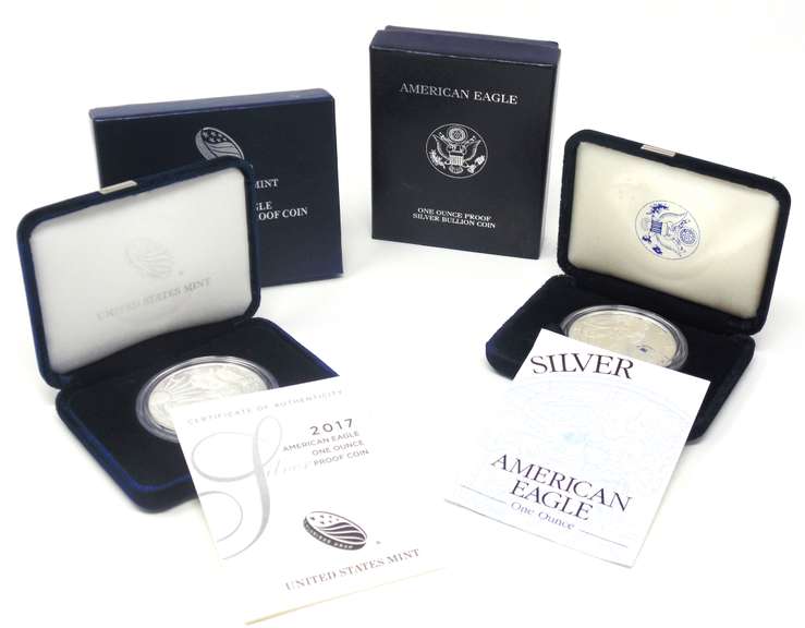 1999 & 2017 W Proof Silver US Eagles with Boxs Papers