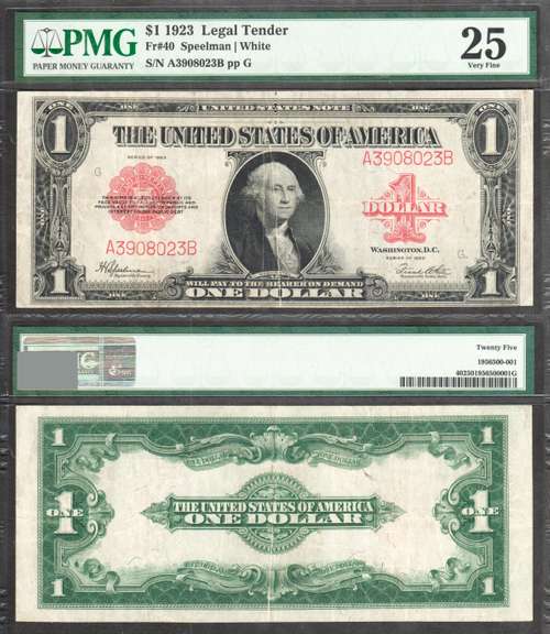 $1 1923 Legal Tender Large Size Error Gutter Fold PMG Very Fine 25