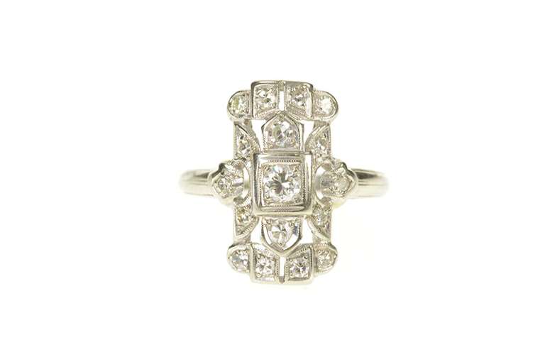 18K White Gold 0.33 Ctw Art Deco Diamond Filigree Engagement Ring