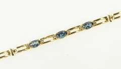 14K Yellow Gold Blue Topaz Diamond Accent Bar Link Tennis Bracelet