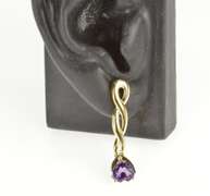 14K Yellow Gold Heart Amethyst Dangle Twist Bar Statement Earrings