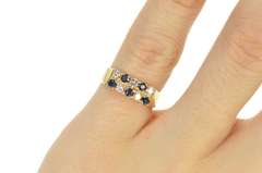 14K Yellow Gold Squared Sapphire Diamond Statement Band Ring