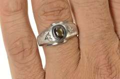 10K White Gold Black Star Sapphire Diamond Accent Men's Ring