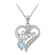 Sterling Silver Blue Topaz 'Love' Heart Pendant